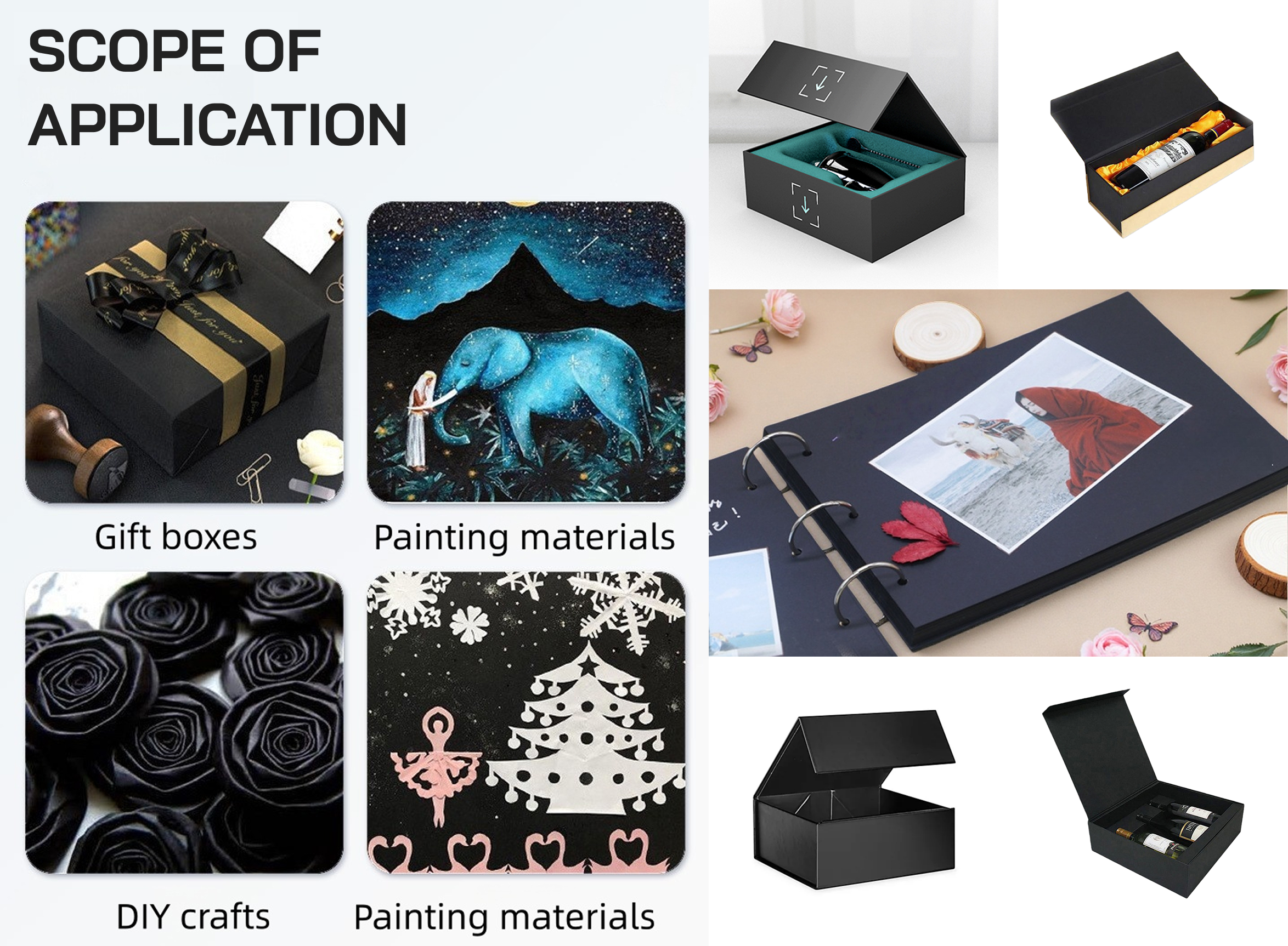 Application of high-quality solid black paperboard